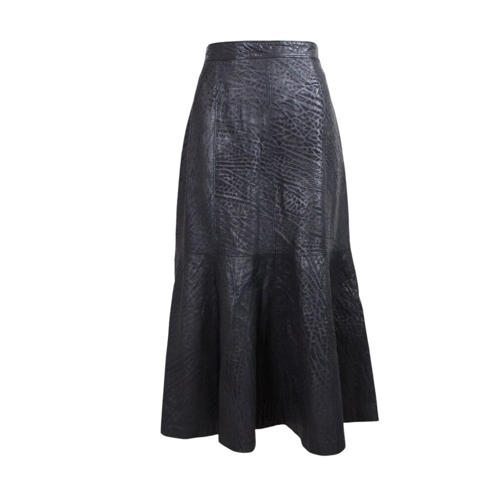 Marquis Vintage Leather Animal Pattern Maxi Skirt